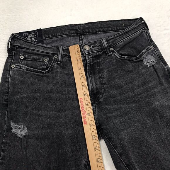 ABERCROMBIE & FITCH Langdon Jean Men 31x30 Black Slim Stretch Distressed Y2K - Picture 7 of 14